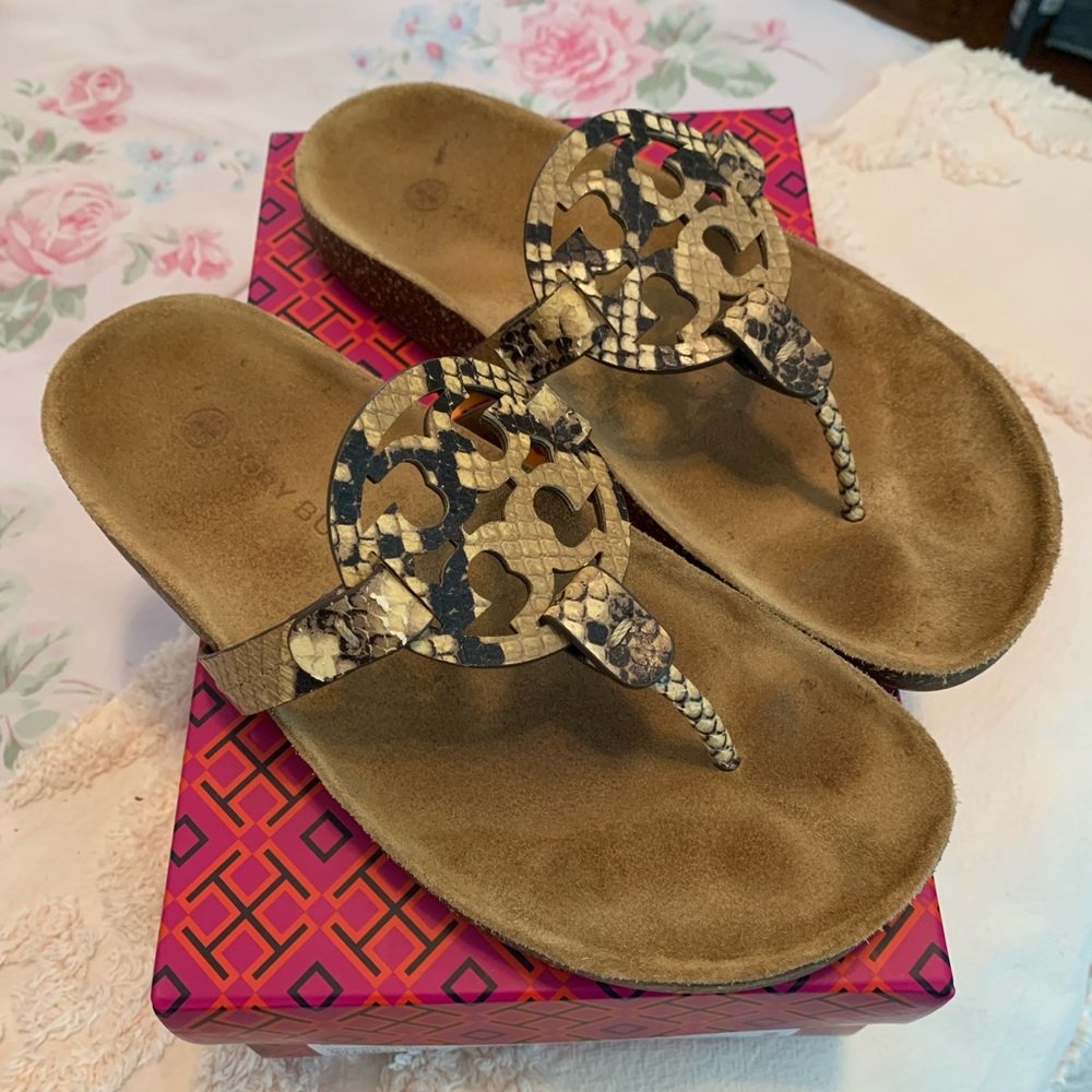 Tory Burch Tan and Black Cut-Out Sandals